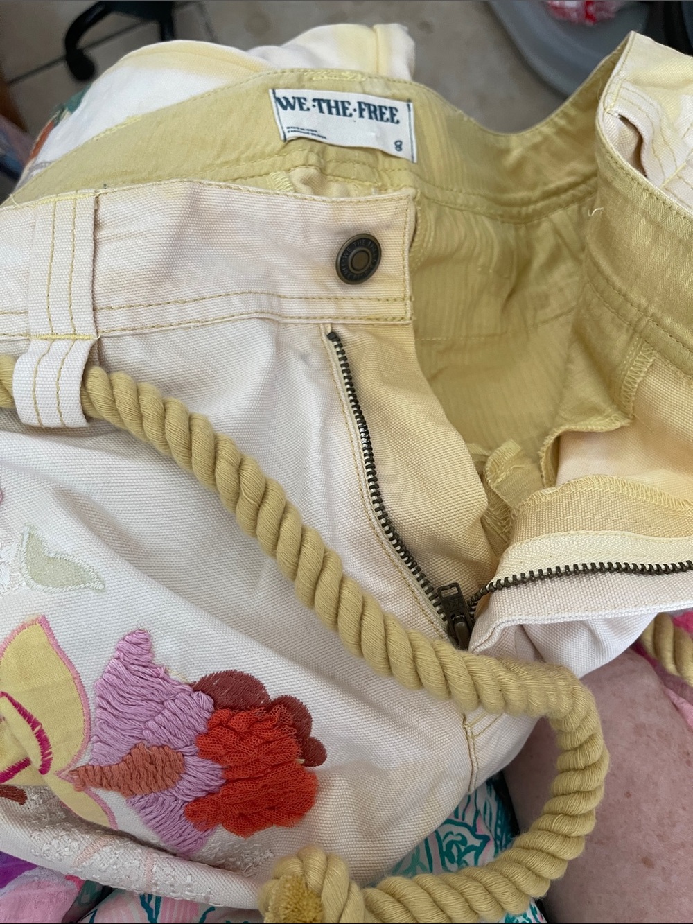 We The Free Women Size 8 Electric Sands Embroidered Pants Rope-Handle - Picture 2 of 13